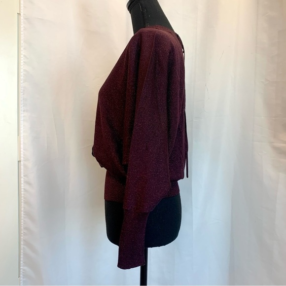 Bebe maroon burgundy metallic glitter wrap sweater Sz M - Picture 3 of 10